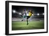 Soccer Players Fighting for Ball . Mixed Media-Sergey Nivens-Framed Photographic Print