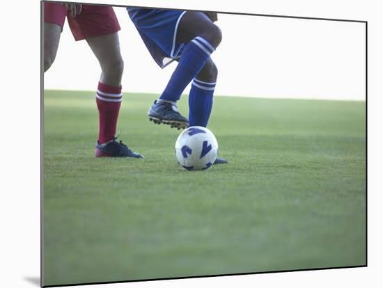 Soccer players from opposing teams compete for the ball during a game-null-Mounted Photographic Print