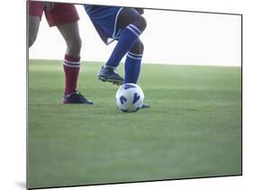 Soccer players from opposing teams compete for the ball during a game-null-Mounted Photographic Print