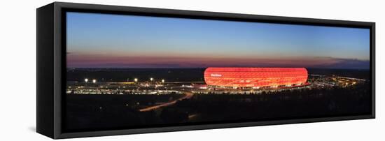 Soccer Stadium Lit Up at Dusk, Allianz Arena, Munich, Bavaria, Germany-null-Framed Stretched Canvas