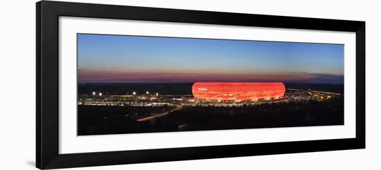 Soccer Stadium Lit Up at Dusk, Allianz Arena, Munich, Bavaria, Germany-null-Framed Photographic Print