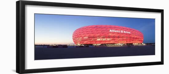 Soccer Stadium Lit Up at Dusk, Allianz Arena, Munich, Bavaria, Germany-null-Framed Premium Photographic Print