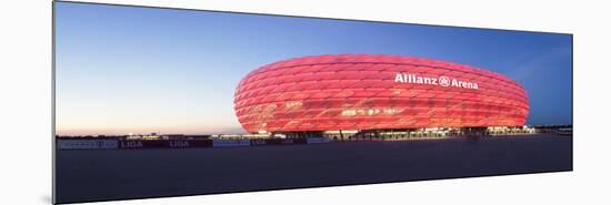 Soccer Stadium Lit Up at Dusk, Allianz Arena, Munich, Bavaria, Germany-null-Mounted Photographic Print