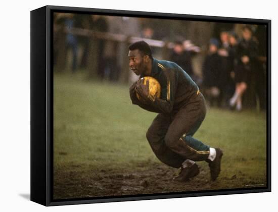 Soccer Star Pele in Action During a Practice for the World Cup Competition-Art Rickerby-Framed Stretched Canvas