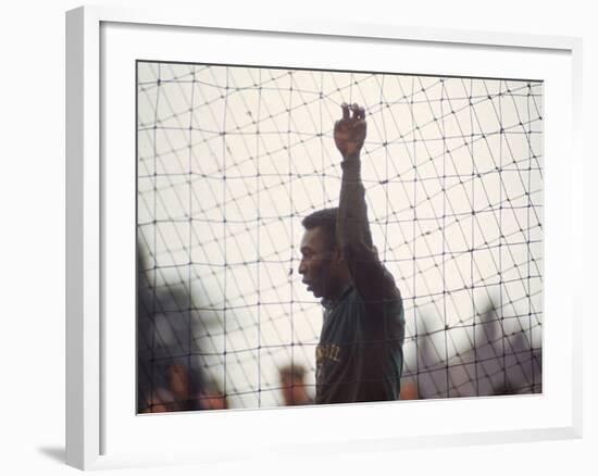 Soccer Star Pele in Action During a Practice for the World Cup Competition-null-Framed Premium Photographic Print