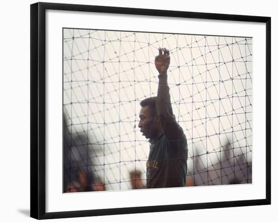 Soccer Star Pele in Action During a Practice for the World Cup Competition-null-Framed Premium Photographic Print