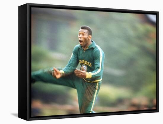 Soccer Star Pele in Action During Practice Prior to World Cup Competition-Art Rickerby-Framed Stretched Canvas
