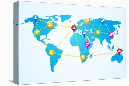 Social Connection Map with Pin Icons-ra2studio-Stretched Canvas