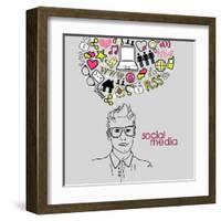 Social Network Doodles. Handsome Men With Thought Bubble-Alisa Foytik-Framed Art Print