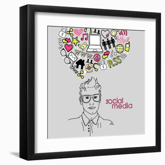 Social Network Doodles. Handsome Men With Thought Bubble-Alisa Foytik-Framed Art Print