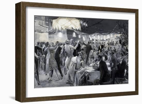 Social Season on Island of Capri, 1926, by Ugo Matania (1888-1979), Tempera in Black and White-null-Framed Giclee Print