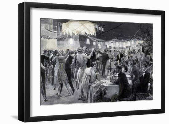 Social Season on Island of Capri, 1926, by Ugo Matania (1888-1979), Tempera in Black and White-null-Framed Giclee Print