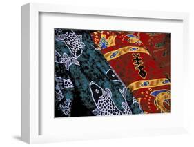 Society Islands, French Polynesia, Close-up of nautical designs on batik at a market.-Todd Gipstein-Framed Photographic Print