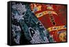 Society Islands, French Polynesia, Close-up of nautical designs on batik at a market.-Todd Gipstein-Framed Stretched Canvas