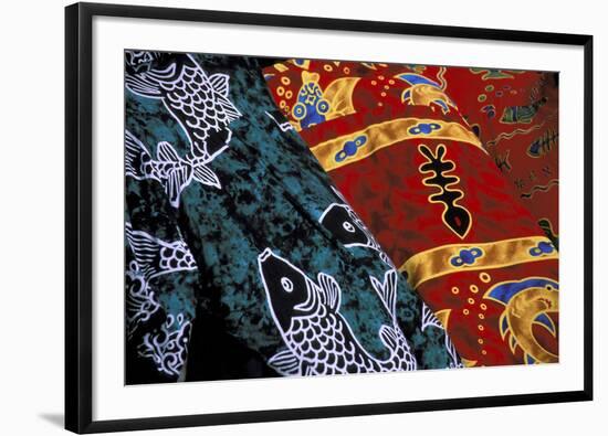 Society Islands, French Polynesia, Close-up of nautical designs on batik at a market.-Todd Gipstein-Framed Photographic Print