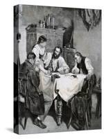 Society, Working Family Playing Cards at Home. L. Rulf, 1887-null-Stretched Canvas