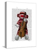 Sock Monkey and Cello-Fab Funky-Stretched Canvas