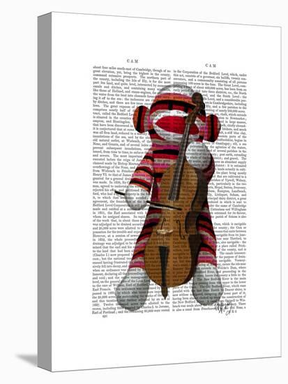 Sock Monkey and Cello-Fab Funky-Stretched Canvas