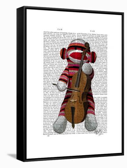 Sock Monkey and Cello-Fab Funky-Framed Stretched Canvas
