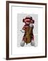 Sock Monkey and Cello-Fab Funky-Framed Art Print