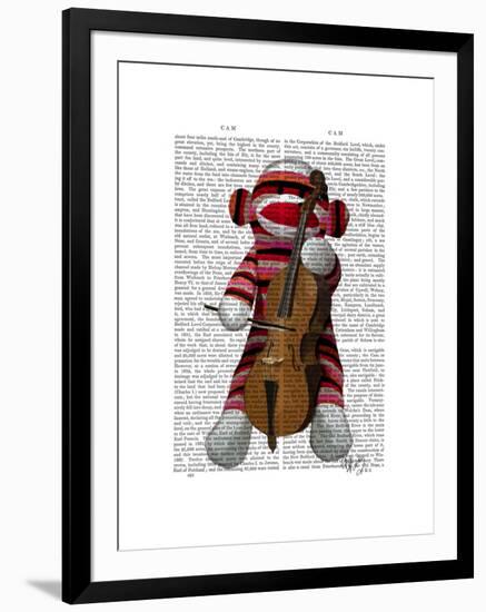 Sock Monkey and Cello-Fab Funky-Framed Art Print