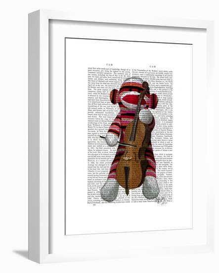 Sock Monkey and Cello-Fab Funky-Framed Art Print