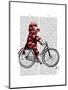 Sock Monkey on Bicycle-Fab Funky-Mounted Art Print