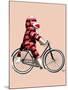 Sock Monkey on Bicycle-Fab Funky-Mounted Art Print