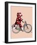 Sock Monkey on Bicycle-Fab Funky-Framed Art Print