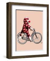 Sock Monkey on Bicycle-Fab Funky-Framed Art Print