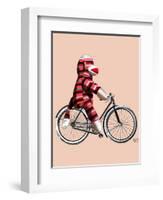 Sock Monkey on Bicycle-Fab Funky-Framed Art Print