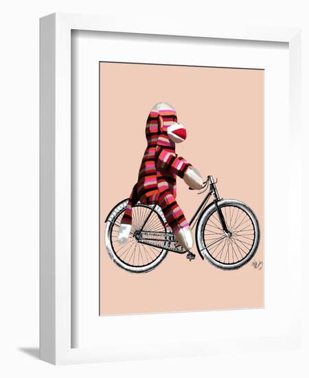 Sock Monkey on Bicycle-Fab Funky-Framed Art Print