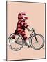 Sock Monkey on Bicycle-Fab Funky-Mounted Art Print