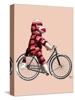 Sock Monkey on Bicycle-Fab Funky-Stretched Canvas