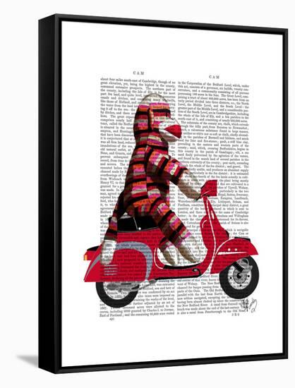 Sock Monkey on Moped-Fab Funky-Framed Stretched Canvas