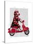 Sock Monkey on Moped-Fab Funky-Stretched Canvas