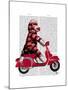 Sock Monkey on Moped-Fab Funky-Mounted Art Print