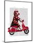 Sock Monkey on Moped-Fab Funky-Mounted Art Print