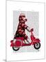 Sock Monkey on Moped-Fab Funky-Mounted Art Print