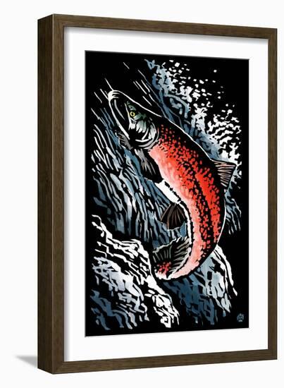 Sockeye Salmon - Scratchboard-Lantern Press-Framed Art Print