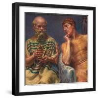 Socrates and Alcibiades, 1914, by Kristian Zahrtmann, 1843-1917, Danish painting,-Kristian Zahrtmann-Framed Art Print