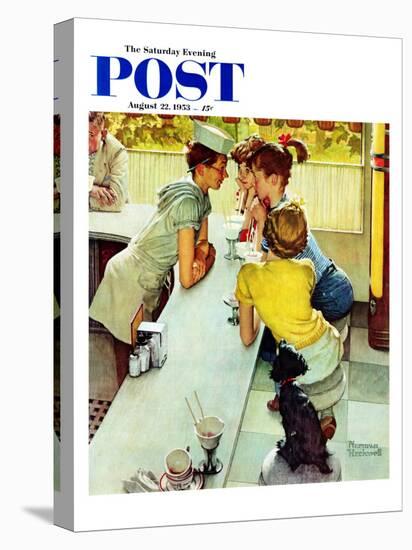 "Soda Jerk" Saturday Evening Post Cover, August 22,1953-Norman Rockwell-Stretched Canvas