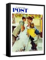 "Soda Jerk" Saturday Evening Post Cover, August 22,1953-Norman Rockwell-Framed Stretched Canvas