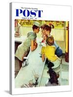 "Soda Jerk" Saturday Evening Post Cover, August 22,1953-Norman Rockwell-Stretched Canvas