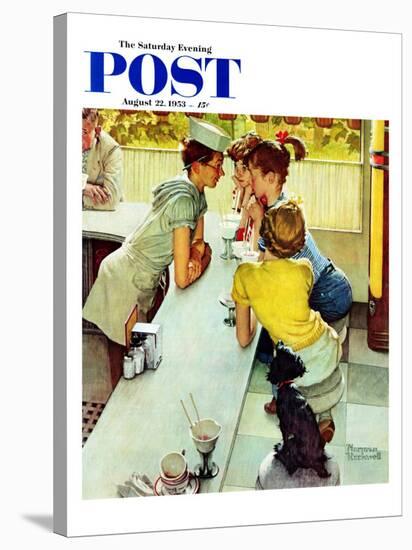 "Soda Jerk" Saturday Evening Post Cover, August 22,1953-Norman Rockwell-Stretched Canvas