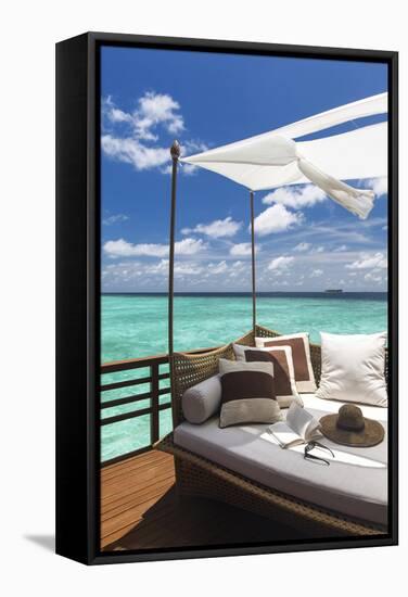 Sofa Overlooking Ocean, Maldives, Indian Ocean, Asia-Sakis Papadopoulos-Framed Stretched Canvas