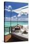 Sofa Overlooking Ocean, Maldives, Indian Ocean, Asia-Sakis Papadopoulos-Stretched Canvas