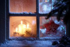 Christmas Lantern With Snowfall,Closeup-Sofiaworld-Art Print