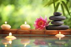 Spa Still Life with Burning Candles,Zen Stone and Salt Reflected in a Serenity Pool-Sofiaworld-Photographic Print