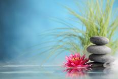 Spa Still Life with Burning Candles,Zen Stone and Bamboo Mat Reflected in a Serenity Pool-Sofiaworld-Photographic Print